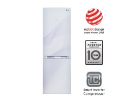 Двухкамерный холодильник LG GA-B489TGKR Total No Frost. Высота 200см. Скругленные дверцы из закаленного стекла. Цвет: черный зеркальный с графическим узо